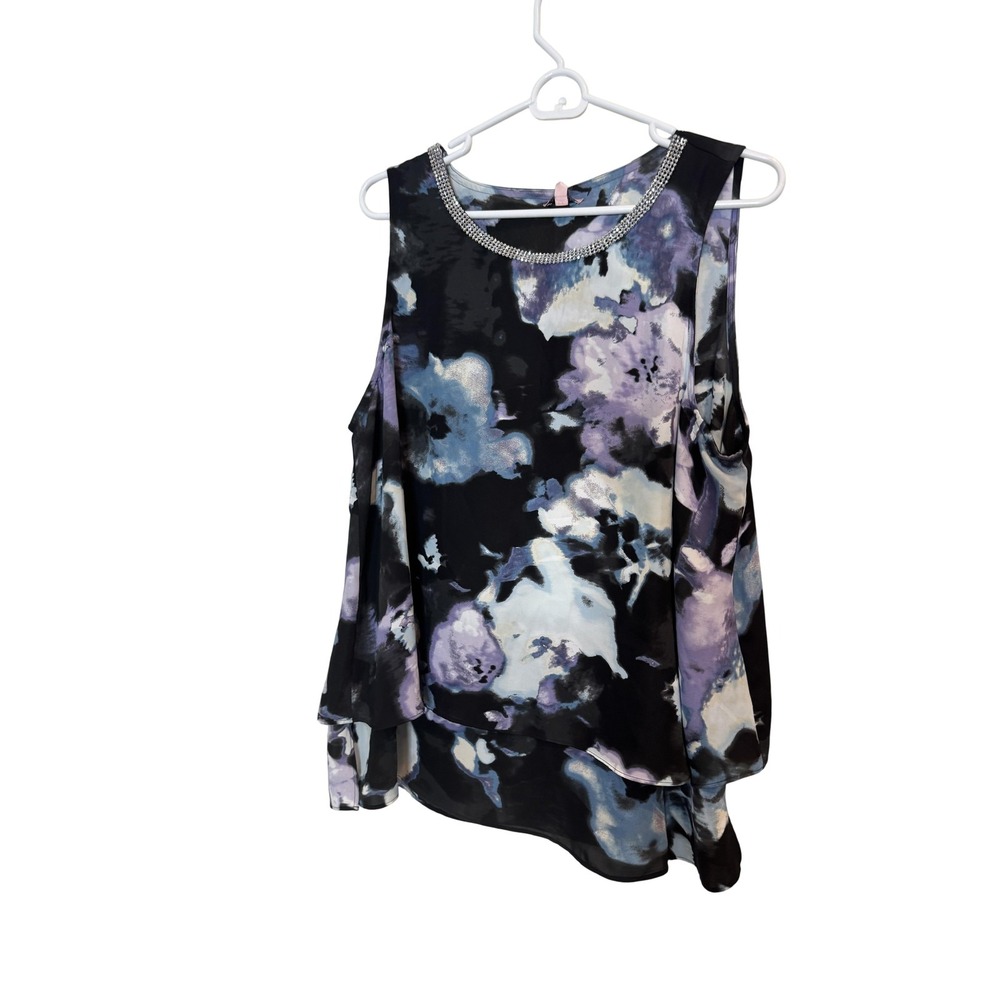 Juicy Couture Blouse Womens XL Multicolor Floral Rhinestone Neck Sleeveless‎ Top
